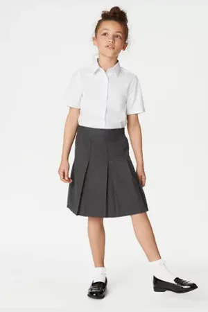 Girls' Black Senior Plus Fit Permanent Pleats School Skirt