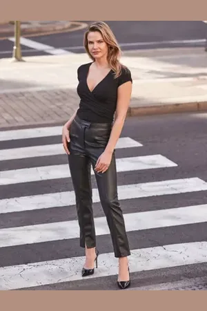 Women Leather Leggings Wet Look Trousers Slim Fit Jeans Black – Lusty Chic