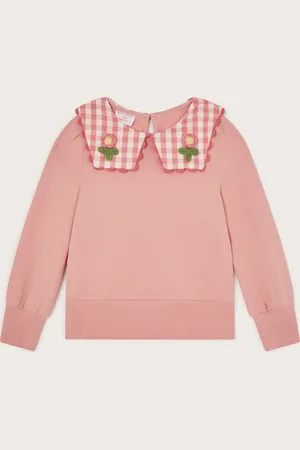 Monsoon Girls Pure Cotton Flower Collared Jumper (3-13 Yrs) - 7-8 Y -