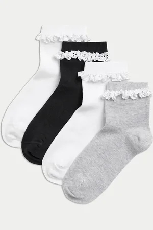Marks & Spencer Girls 4pk Girls Cotton Rich Frill Socks (6 Small - 7 Large) - 12+3+ -