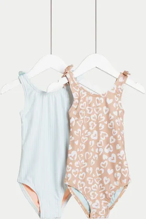 Marks & Spencer Girls 2 Pack Print Bow Swimsuit (2-8 Yrs) - 6-7 Y -