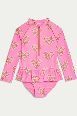 Marks & Spencer Girls Heart Print Swimsuit (2-8 Yrs) - 5-6 Y -