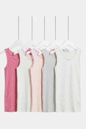 Marks & Spencer Girls 5pk Pure Cotton Heart & Plain Vests (2-14 Yrs) - 2-3 Y -