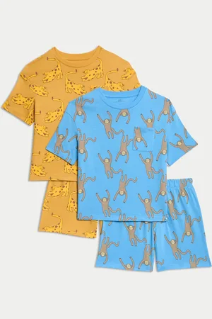 Marks & Spencer Boys 2 Pack Pure Cotton Animal Print Pyjama Sets (1-8 Yrs) - 3-4 Y -