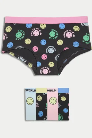 Marks & Spencer Girls 5pk Cotton with Stretch SmileyWorld® Shorts (5-16 Yrs) - 13-14 -