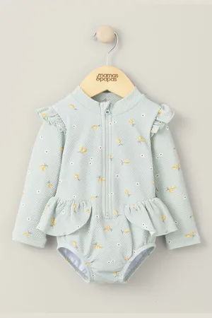 Mamas & Papas Girls Textured Lemon Print Swimsuit (0-3 Yrs) - 3-6 M -