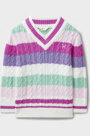 J.Crew Girls Pure Cotton Striped Jumper (3-12 Yrs) - 7-8 Y - White Mix