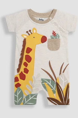 JoJo Maman Bébé Boys Pure Cotton Giraffe Applique Romper (0-24 Mths) - 18-24 -