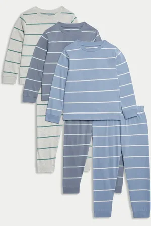 Marks & Spencer Boys 3pk Pure Cotton Striped Pyjama Sets (1-8 Yrs) - 4-5 Y -