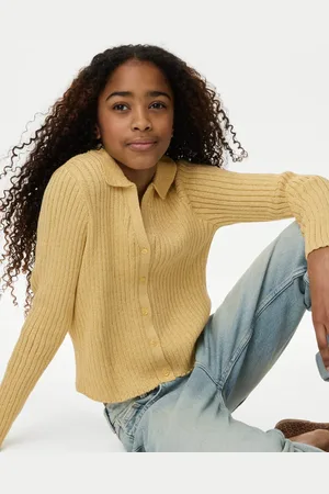 Marks & Spencer Girls Cotton Rich Sparkly Knitted Cardigan (6-16 Yrs) - 9-10Y - Yellow