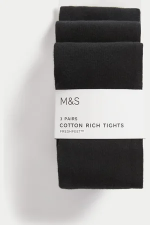 Marks & Spencer Girls 3pk Cotton School Tights (2-16 Yrs) - 11-12 - Black