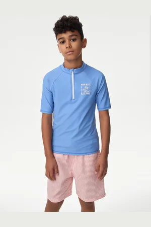 Marks & Spencer Boys Quarter Zip Rash Vest (2-16 Yrs) - 13-14 - Blue