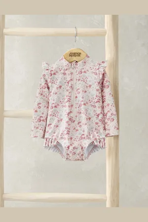 Mamas & Papas Girls Floral Long Sleeve Swimsuit (0-3 Yrs) - 3-6 M -
