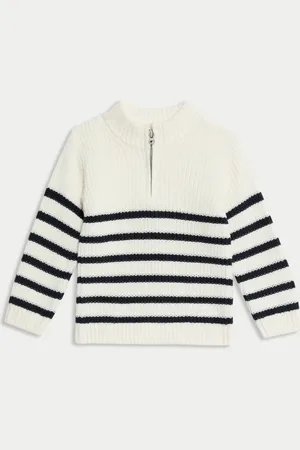 Marks & Spencer Boys Pure Cotton Half Zip Knitted Jumper (0-3 Yrs) - 12-18 - Cream Mix