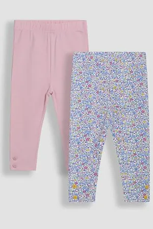JoJo Maman Bébé Girls 2 Pack Cotton Rich Floral & Plain Leggings (6 Mths-6 Yrs) - 6-12M -