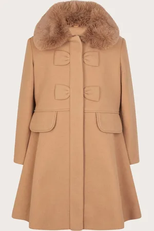 Monsoon Girls Faux Fur Collar Swing Coat with Wool (3-15 Yrs) - 7-8 Y -