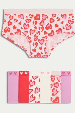 Marks & Spencer Girls 7pk Leopard Print & Heart Shorts (5-16 Yrs) - 6-7 Y -
