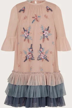 Monsoon Girls Floral Embellished Mesh Occasion Dress (3-15 Yrs) - 9y -