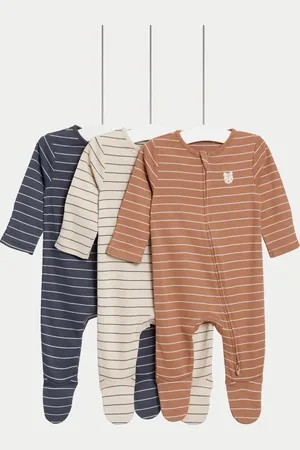 Marks & Spencer 3pk Pure Cotton Striped Sleepsuits (6½lbs-3 Yrs) - TINY -