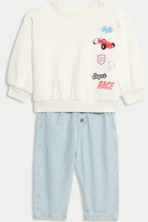 Marks & Spencer Boys Cotton Rich Striped Top & Bottom Outfit (0-6 Yrs) - 5-6Y -