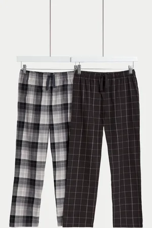 Marks & Spencer Boys 2 Pack Pure Cotton Checked Pyjama Bottoms (6-16 Yrs) - 6-7 Y -