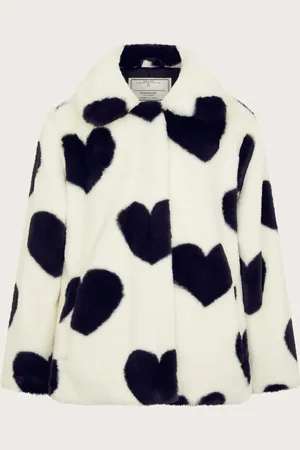 Monsoon Girls Heart Print Faux Fur Coat (3-15 Yrs) - 7-8 Y -