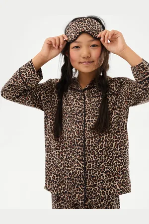 Marks & Spencer Girls Satin Leopard Pyjamas and Eye Mask (3-16 Yrs) - 6-7 Y -