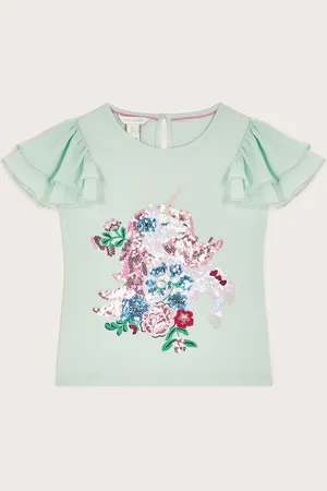 Monsoon Girls Pure Cotton Sequin Unicorn Blouse (3-13 Yrs) - 3-4 Y -