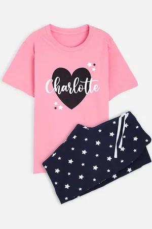 Dollymix Girls Personalised Heart Pyjamas (5-12 Yrs) - 5-6Y -