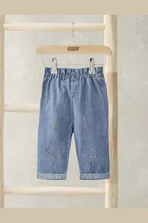 Mamas & Papas Girls Denim Lavender Embroidered Jeans (0 Mths-3 Yrs) - 6-9 M -