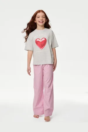 Marks & Spencer Girls Pure Cotton Heart Print Pyjamas (3-16 Yrs) - 3-4 Y -