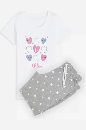 Dollymix Girls Personalised Heart Pyjamas (5-12 Yrs) - 5-6Y -
