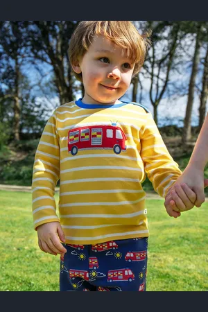 Frugi Boys Pure Cotton Striped Fire Engine Top (0-6 Yrs) - 5-6 Y -