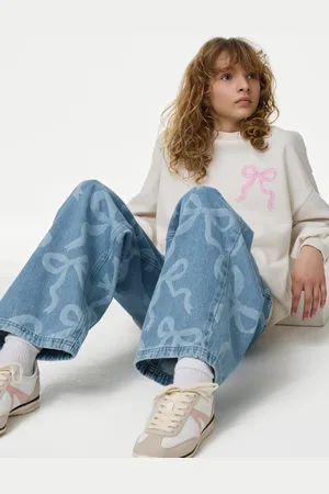 Marks & Spencer Girls Wide Leg Bow Jeans (6-16 Yrs) - 13-14