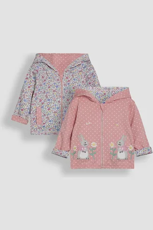 JoJo Maman Bébé Girls Pure Cotton Floral & Bunny Reversible Hoodie (6 Mths-5 Yrs) - 4-5 Y -