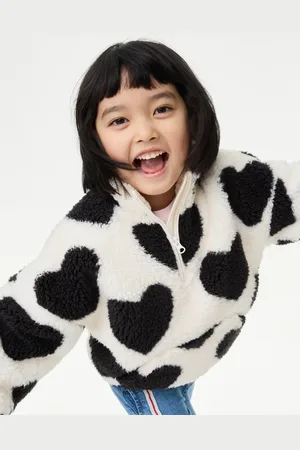 Marks & Spencer Girls Heart Print Borg Jacket (12 Mths-8 Yrs) - 4-5 Y -