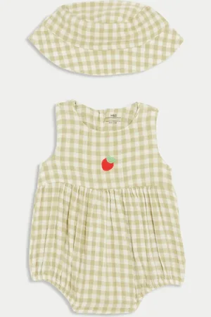 Marks & Spencer 2pc Check Paddler with Hat Outfit (0-3 Yrs) - NB -