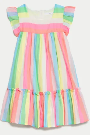 Marks & Spencer Girls Pure Cotton Striped Frill Tiered Dress (2-8 Yrs) - 2-3 Y -