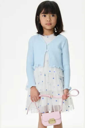 Marks & Spencer Girls Ribbed Cardigan (2-8 Yrs) - 7-8 Y - Blue