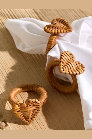 Marks & Spencer Set of 4 Rattan Heart Napkin Rings -