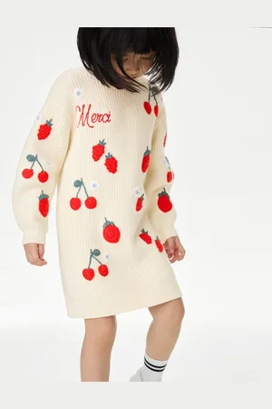 Marks & Spencer Girls Cotton Blend Fruit Knitted Dress (2-8 Yrs) - 3-4 Y -