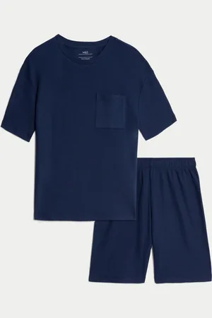 Marks & Spencer Cotton Blend Waffle Pyjamas (12 Mths-16 Yrs) - 11-12 - Indigo