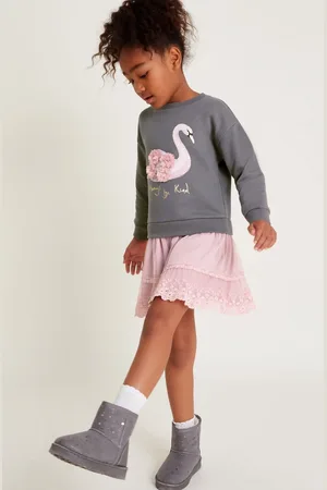 Monsoon Girls Cotton Rich 2-in-1 Swan Jumper Dress (2-13 Yrs) - 7-8 Y -