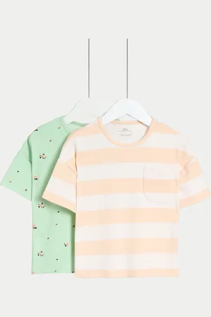Marks & Spencer Girls 2 Pack Cotton Rich Textured T-Shirts (2-8 Yrs) - 2-3 Y -