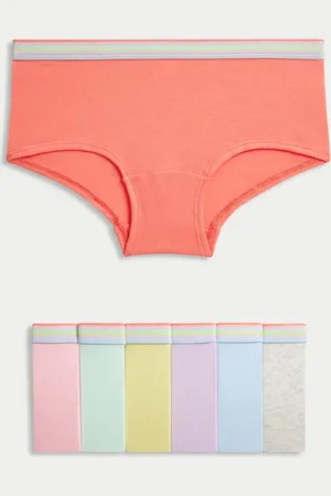 Marks & Spencer Girls 7pk Cotton with Stretch Rainbow Waistband Shorts (5-16 Yrs) - 15-16 -