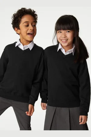 Marks & Spencer 2 Pack Unisex Pure Cotton School Jumper (3-18 Yrs) - 12-13 - Black