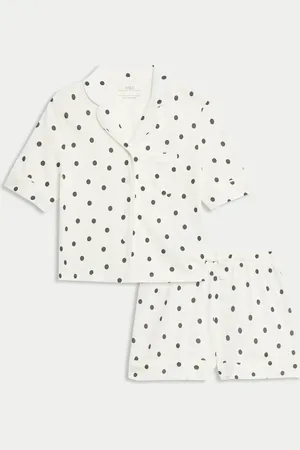 Marks & Spencer Girls Cotton Blend Polka Dot Revere Pyjamas (3-16 Yrs) - 3-4 Y -