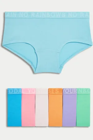 Marks & Spencer Girls 7pk Cotton with Stretch Slogan Shorts (5-16 Yrs) - 6-7 Y -