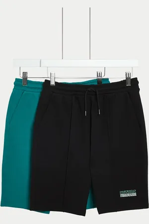 Marks & Spencer Boys 2 Pack Cotton Rich Pique Slogan Shorts (2-16 Yrs) - 3-4 Y - Black Mix