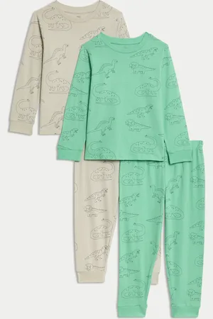 Marks & Spencer Boys 2 Pack Pure Cotton Dinosaur Pyjama Sets (1-8 Yrs) - 3-4 Y -